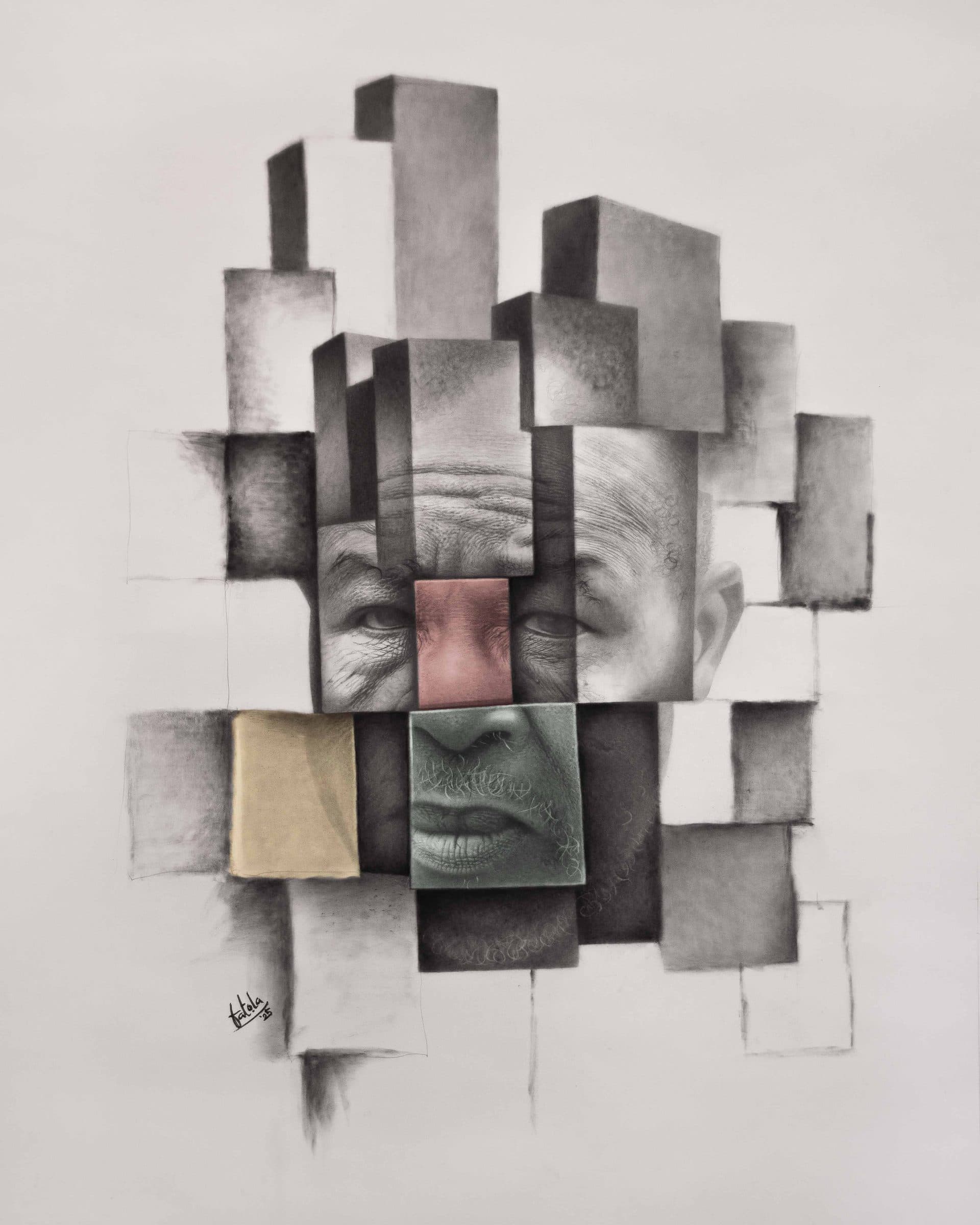 Charcoal and pastel portrait of an elderly man