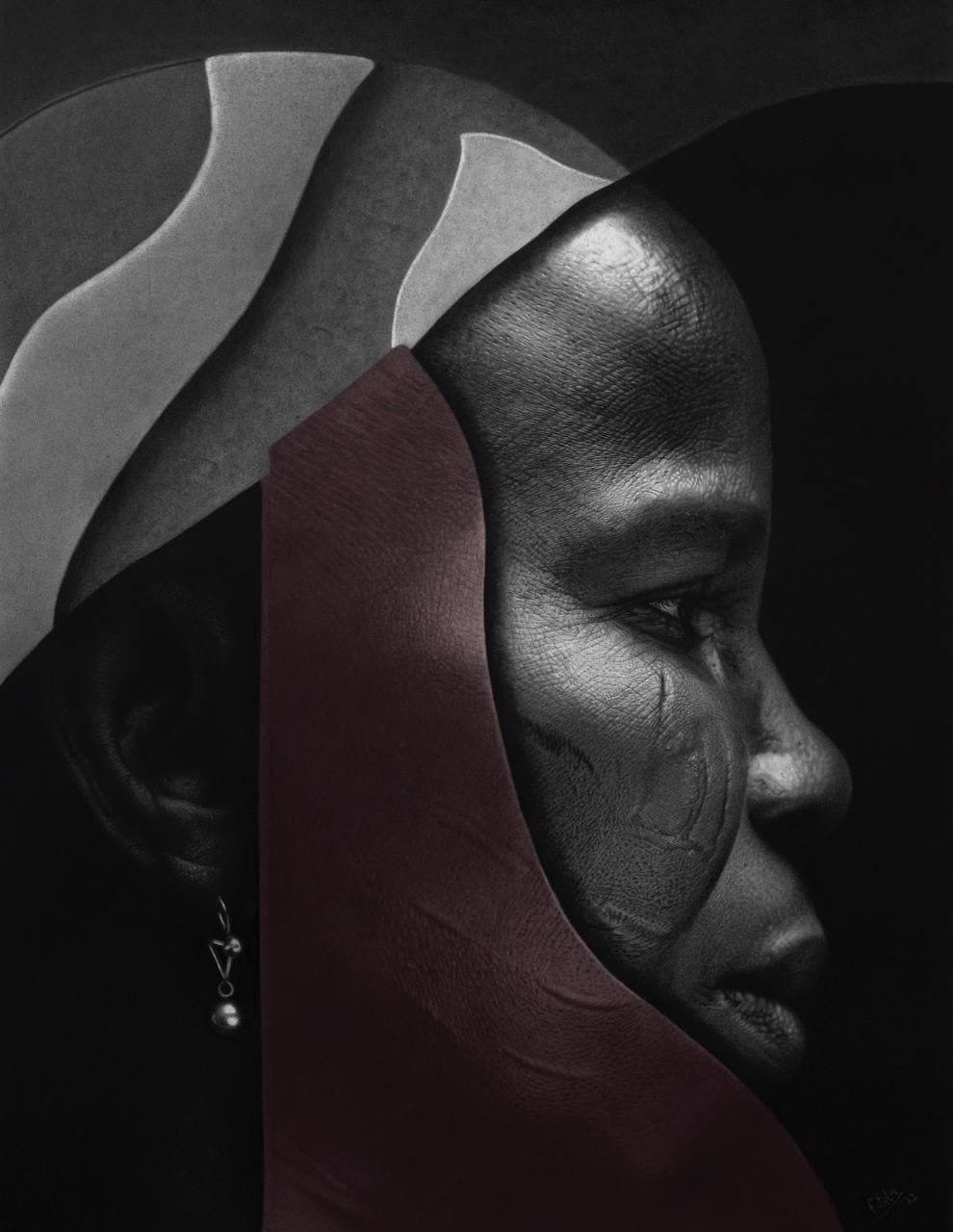 Charcoal and pastel portrait of a woman