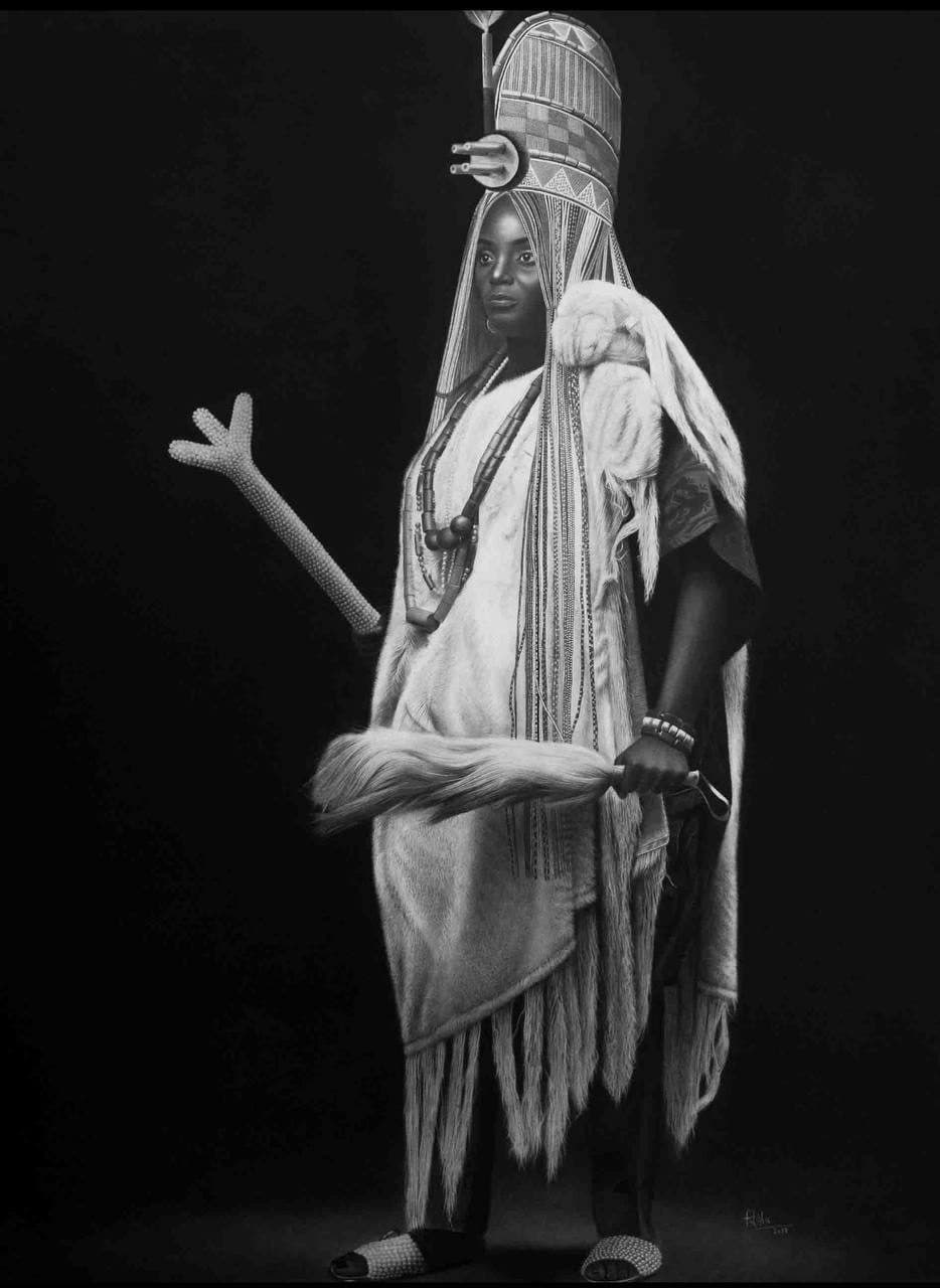 Charcoal portrait of a female king